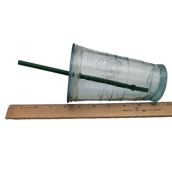Starbucks Recycled Glass Cold-To-Go Cup Spain Siren Logo 16 oz Grande Straw NEW - Picture 7 of 7